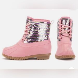 Olivia Miller Pink Sequin Duck Snow Boots